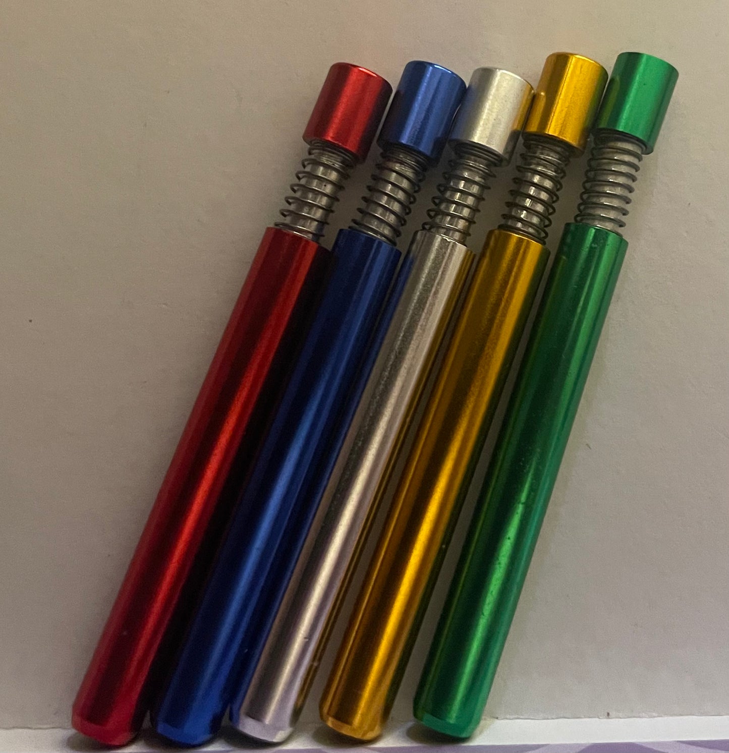 Pipe - Aluminum Alloy - 80mm - Self Cleaning Spring Pipe - One Hitter - 5 Colors Available - Green, Gold, Silver, Blue, Red - Conceal and Stealth Pipe - 1 Pcs - Auzunuti Gift Store / Tobacconist Supplies;
