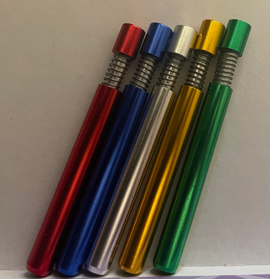 Pipe - Aluminum Alloy - 80mm - Self Cleaning Spring Pipe - One Hitter - 5 Colors Available - Green, Gold, Silver, Blue, Red - Conceal and Stealth Pipe - 1 Pcs - Auzunuti Gift Store / Tobacconist Supplies;